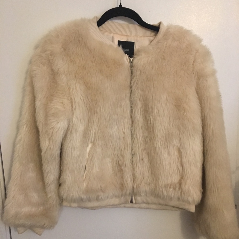 Forever 21 Cream Fur Coat